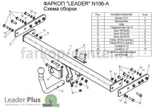 Фаркоп Лидер Плюс для NISSAN ALMERA N16 2000-2006. Артикул N106-A