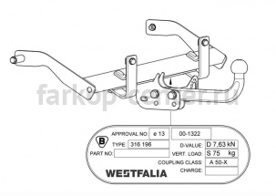 Фаркоп Westfalia для RENAULT KANGOO 1998-2008. Артикул 316201600001