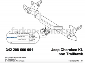 Фаркоп Westfalia для JEEP CHEROKEE KL 2014-2019г. Артикул 342208600001
