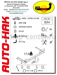 Фаркоп Auto-Hak для OPEL ASTRA J хэтчбек 2009-2015. Артикул E 54