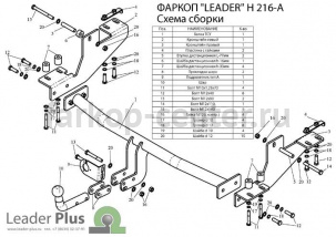 Фаркоп Лидер Плюс для HYUNDAI H1 STAREX 1997-2008. Артикул H216-A