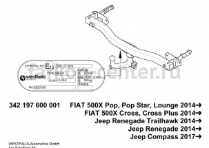Фаркоп Westfalia для JEEP COMPASS 2017-2019г. Артикул 342197600001