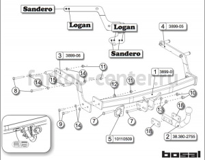 Фаркоп Bosal для RENAULT LOGAN 2014-2019г. Артикул 038-991