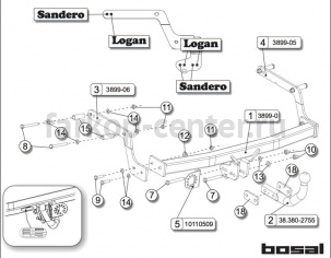 Фаркоп Bosal для RENAULT LOGAN 2014-2019г. Артикул 038-991