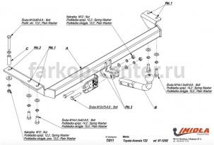 Фаркоп Imiola для TOYOTA AVENSIS 1997-2003. Артикул T-011