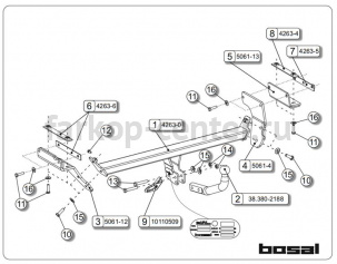 Фаркоп Bosal для NISSAN QASHQAI J11 2014-2019г. Артикул 042-631