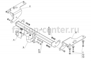 Фаркоп Avtos для TOYOTA COROLLA E160/E170 2013-2019г. Артикул TY37