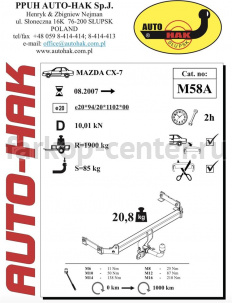 Фаркоп Auto-Hak для MAZDA CX-7 2006-2012. Артикул M 58A