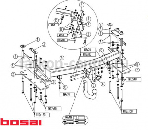 Фаркоп Bosal для SSANG YONG KYRON 2005-2016. Артикул 034-991