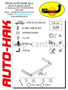 Фаркоп Auto-Hak для AUDI A6 Allroad 2006-2011. Артикул A 28