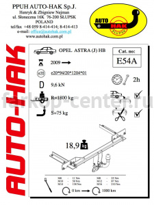 Фаркоп Auto-Hak для OPEL ASTRA J хэтчбек 2009-2015. Артикул E 54A