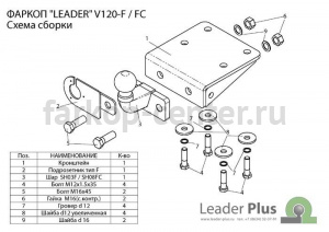 Фаркоп Лидер Плюс для VOLKSWAGEN AMAROK 2010-2019г. Артикул V120-F