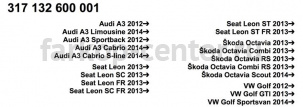 Фаркоп Westfalia для AUDI A3 2012-2019г. Артикул 317132600001