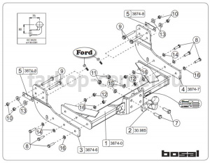 Фаркоп Bosal для FORD TOURNEO CUSTOM 2012-2019г. Артикул 038-742