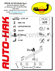 Фаркоп Auto-Hak для AUDI Q7 2005-2015. Артикул A 25
