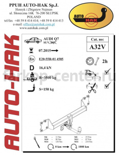 Фаркоп Auto-Hak для AUDI Q7 2015-2019г. Артикул A 32V